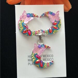 Sterling Silver Moon earrings and pendant set